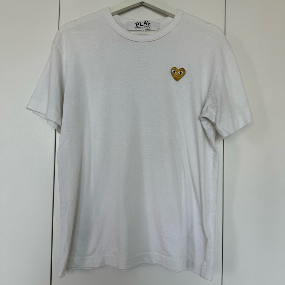 Comme des Garçons Play White & Gold Heart Patch Tee, Large